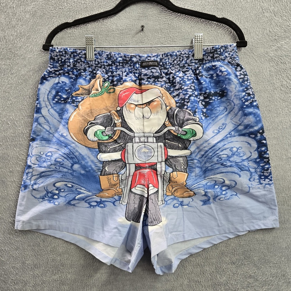 VINTAGE Harley-Davidson Men‎ Sleepwear M Blue Graphic Print Santa Motorcycle 90s
